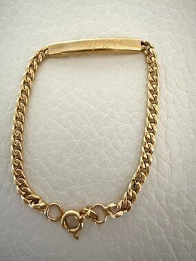 18K YELLOW GOLD CURB LINK ID BRACELET 3 G STAMPED 750 / 18KT FINE JEWELRY